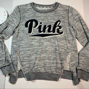 PINK XS Victoria’s Secret Heather grey slightly cropped sweater w zippers